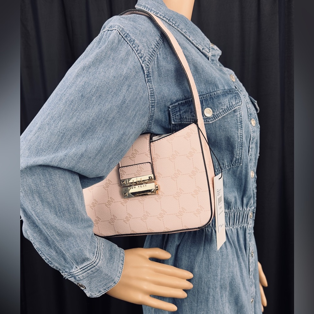 Nicole Miller - Rose/Blush Logo Shoulder Bag Gold Hardware Vegan Leather.    NWT
